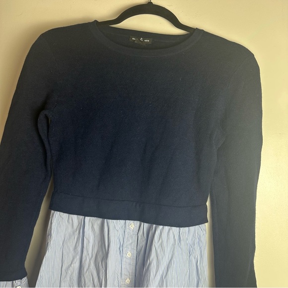 Club Monaco Blue White/Blue Striped Berdine Wool Bell Cuffs Sweater Shirt S/P - Picture 5 of 15